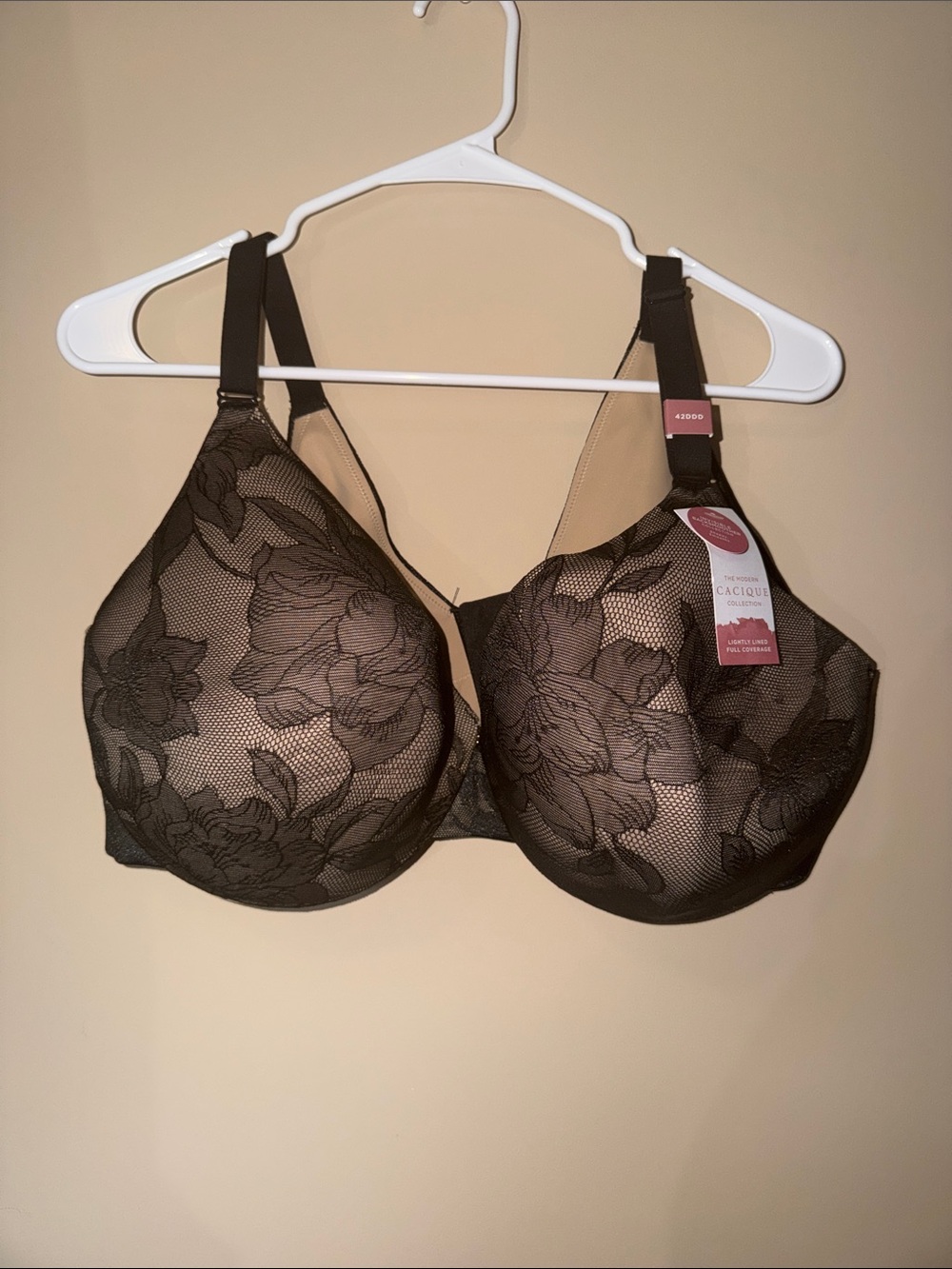 Cacique Black Floral Lace Full Support Underwire Bra 42DDD